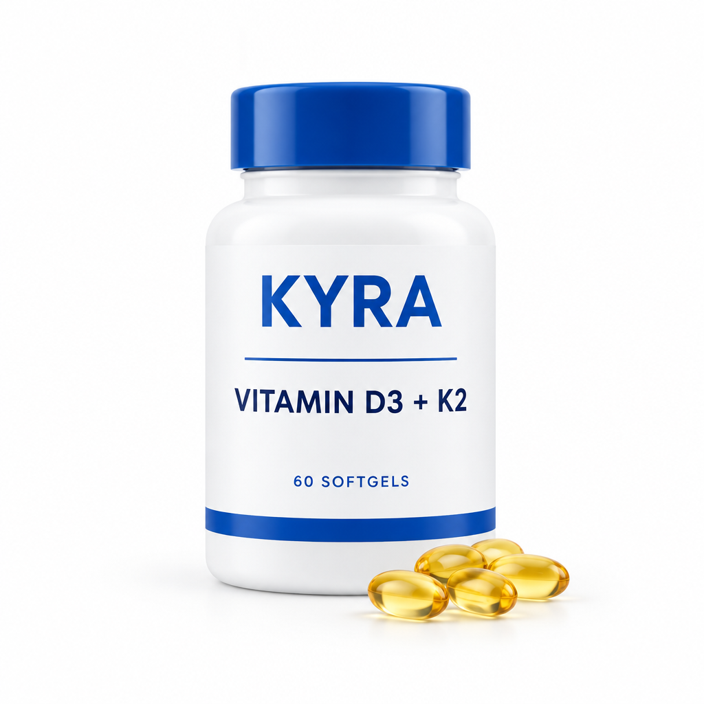 KYRA Vitamin D3 + K2 bottle with softgels